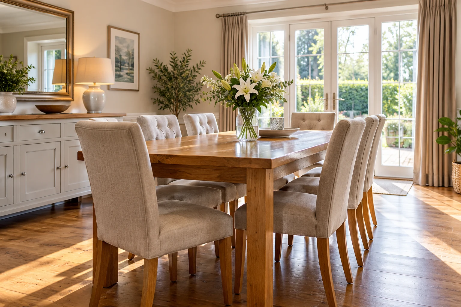 A spotless dining room ready to welcome guests
